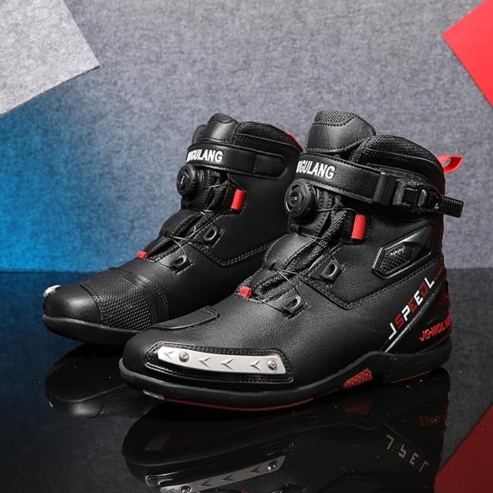 Motorcycle Shoes for Men with MOZ Closure System, Ankle Support, Anti-Slip Sole